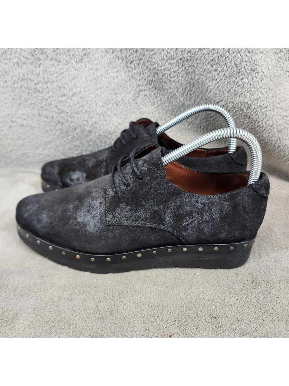 Hispanitas Shoes Womens Size EU 38 US 7 Black Leather Studded Oxfords *Read*